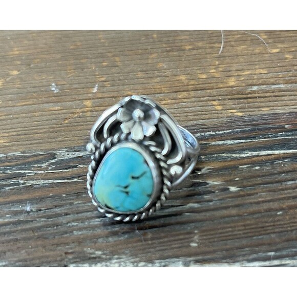 Vintage Silver Turquoise WJ Ring Size 6 Preowned Southwestern - Picture 1 of 4